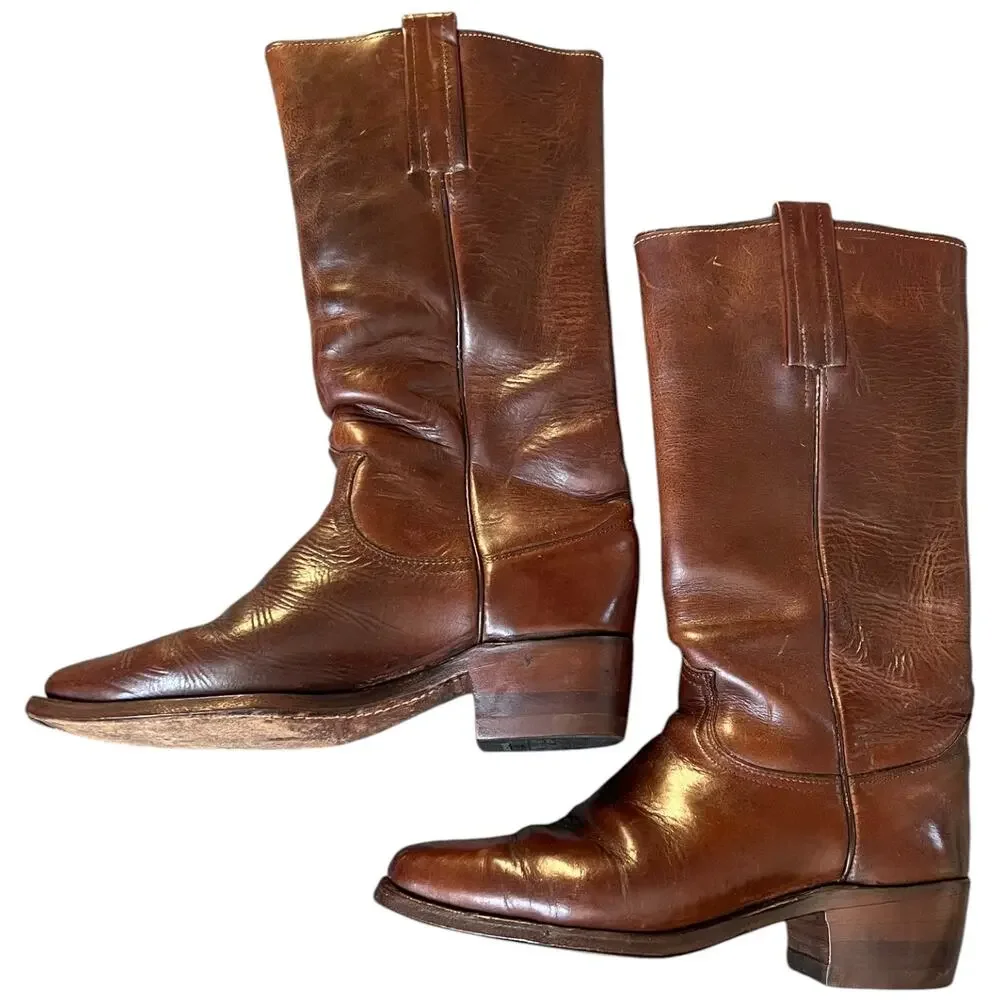 Vintage Brown Leather Roper Cowboy Boots w/ D. Mackay Cedar Shoe Trees Men’s 7